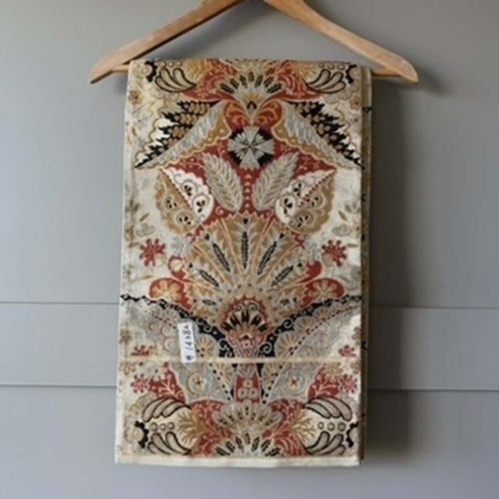 Vintage Japanese Fukuro Obi Silk Gold Brocade Floral Damask Kimono‎ Sash 166x12